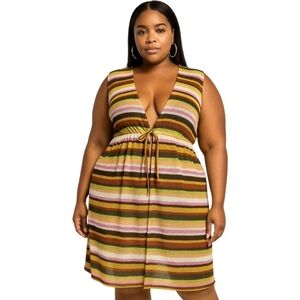 Cato Plus Striped Multicolor Duster Cardigan Vest Jacket Cover Up Swim Long 26W